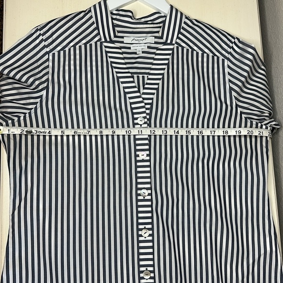 Foxcroft NYC Heritage Non Iron Grey and White Striped Button Down Shirt Size 12 - Picture 9 of 10